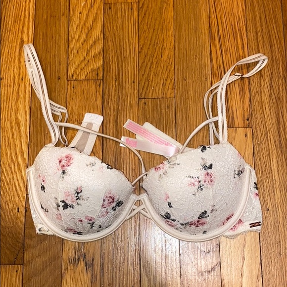 PINK Victoria’s Secret Date Push Up Bra Ivory & Floral Print 34C - Picture 2 of 8